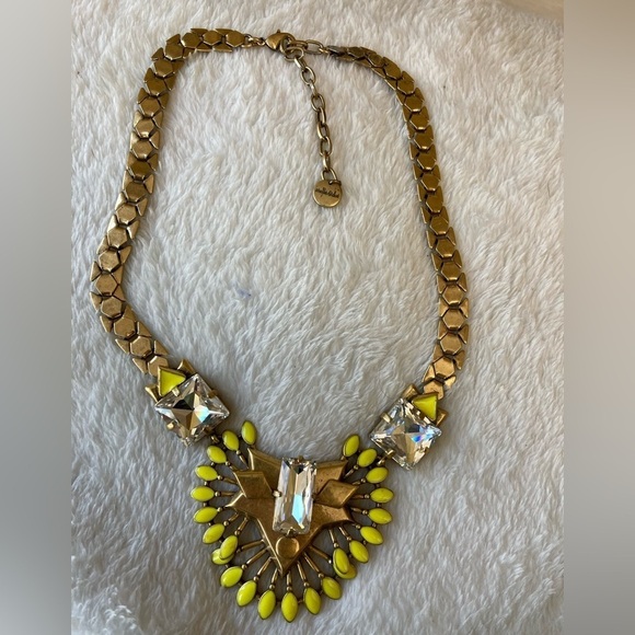 Stella & Dot Yellow & Clear Bib Necklace Antiqued Gold Tone‎ - Picture 10 of 12